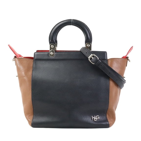 Pre-Owned Givenchy Handbag Shoulder Bag Leather Black x Brown Red Women's r10426a