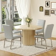 thumbnail image 4 of LUFTUT 47.2" Round Kitchen Table, Pedestal Dining Table with 2 Hidden Shelves & Sliding Wood Door, Engineered-Wood MDF, Space-Saving for Apartment & Small Space (Oak), 4 of 9