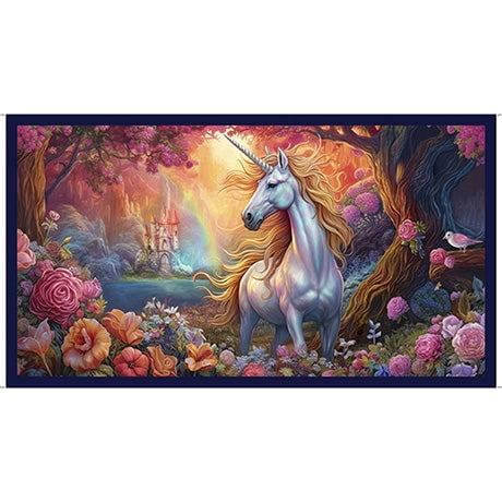 24" X 44" Panel Mystical Unicorn Magical Mythical Creatures Castle Fairytale Kids Cotton Fabric Panel (2600-30610-N)
