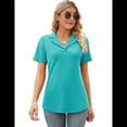 thumbnail image 3 of Camisas de Mujer con Cuello de Solapa, Cuello en V, Blusa de Corta, Blusa Informal Elegante. Azul M, 3 of 9