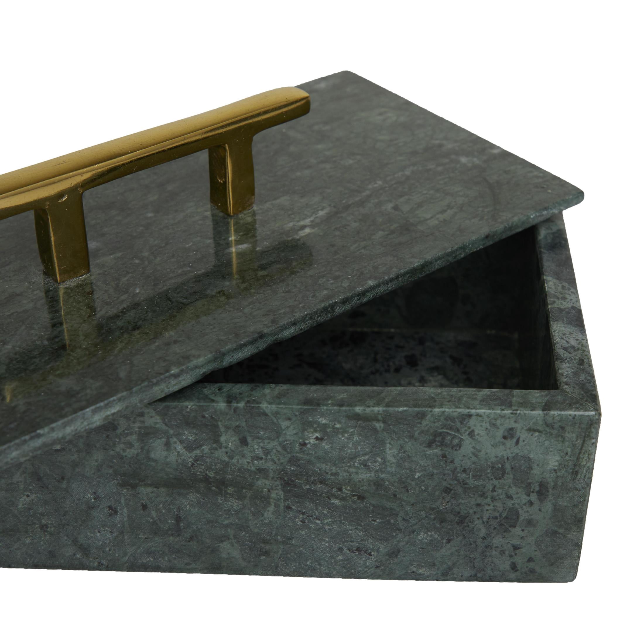 DecMode Green Marble Decorative Box with Gold Bar Handles, 3 Count