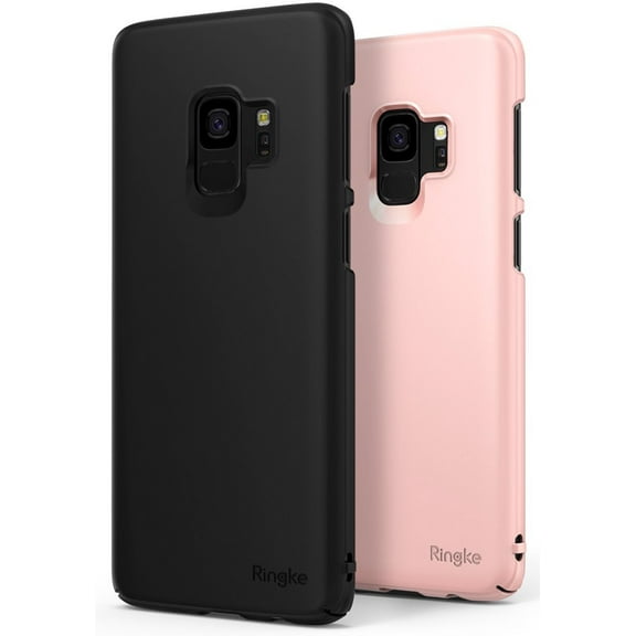 Ringke Slim (1+1 Pack) Case Compatible with Samsung Galaxy S9, PC Hard Skin Thin Cover - Black+Peach Pink