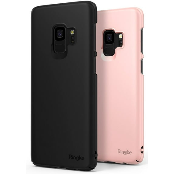 Ringke Slim (1+1 Pack) Case Compatible with Samsung Galaxy S9, PC Hard Skin Thin Cover - Black+Peach Pink