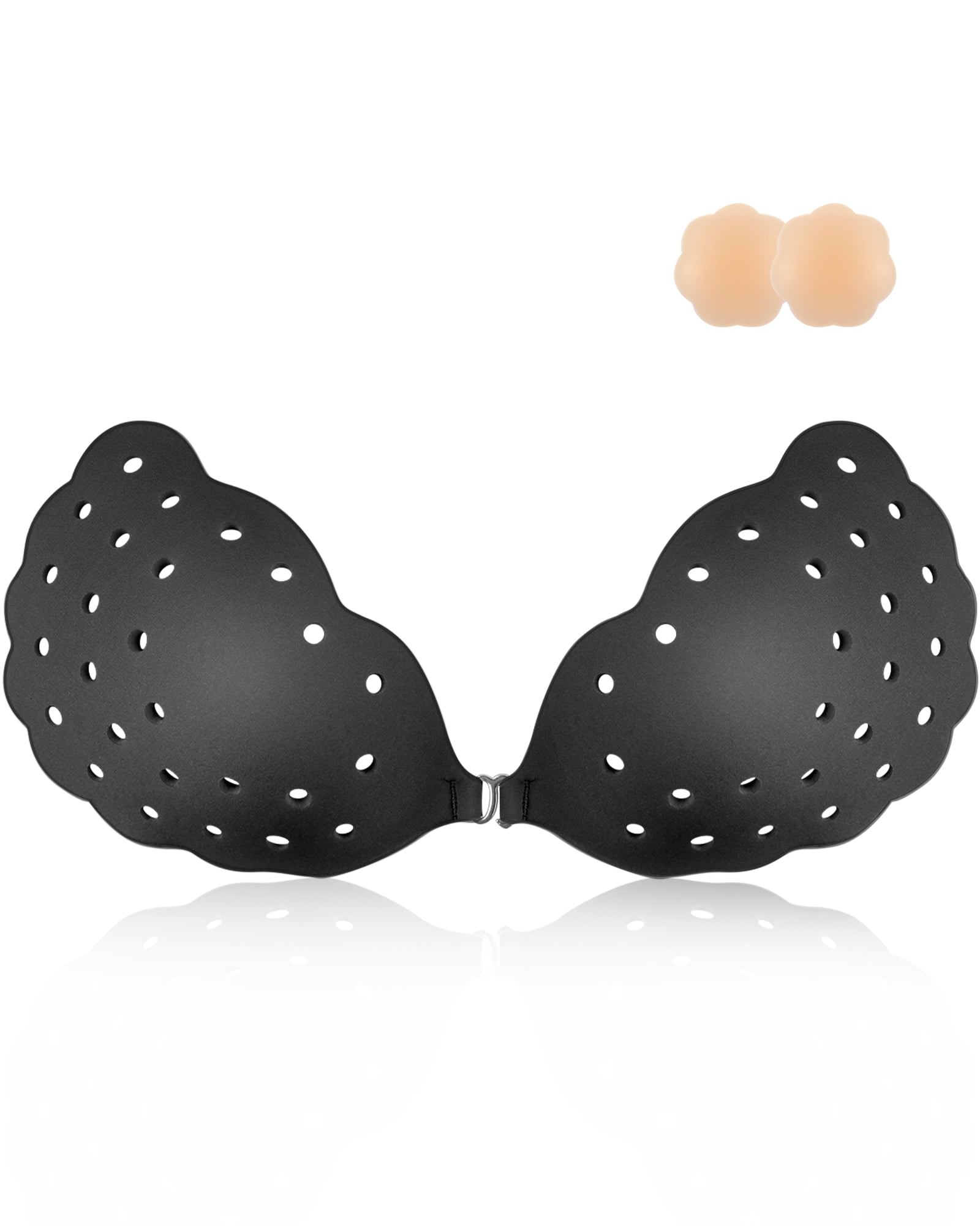 Niidor Adhesive Bra Strapless Sticky Reusable Invisible Silicone Bra for  Backless Dress with Nipple Covers Black