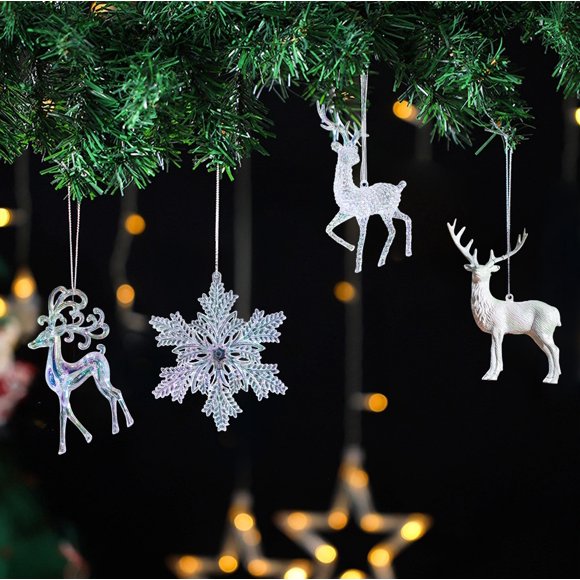 Fiudx Adorno de Copo de Nieve Acrílico, Diseño de Cristal de Hielo Transparente, Brillante Decoración para Árbol de Navidad, Ideal para Fiestas, Fácil de Colgar, 15 X 15 X 3 Cm, Ideal para Regalo de