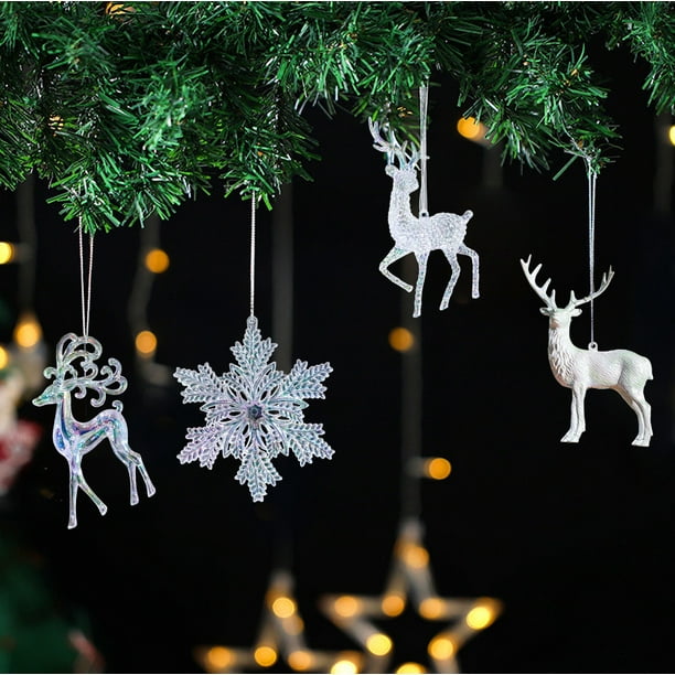Fiudx Adorno de Copo de Nieve Acrílico, Diseño de Cristal de Hielo Transparente, Brillante Decoración para Árbol de Navidad, Ideal para Fiestas, Fácil de Colgar, 15 X 15 X 3 Cm, Ideal para Regalo de