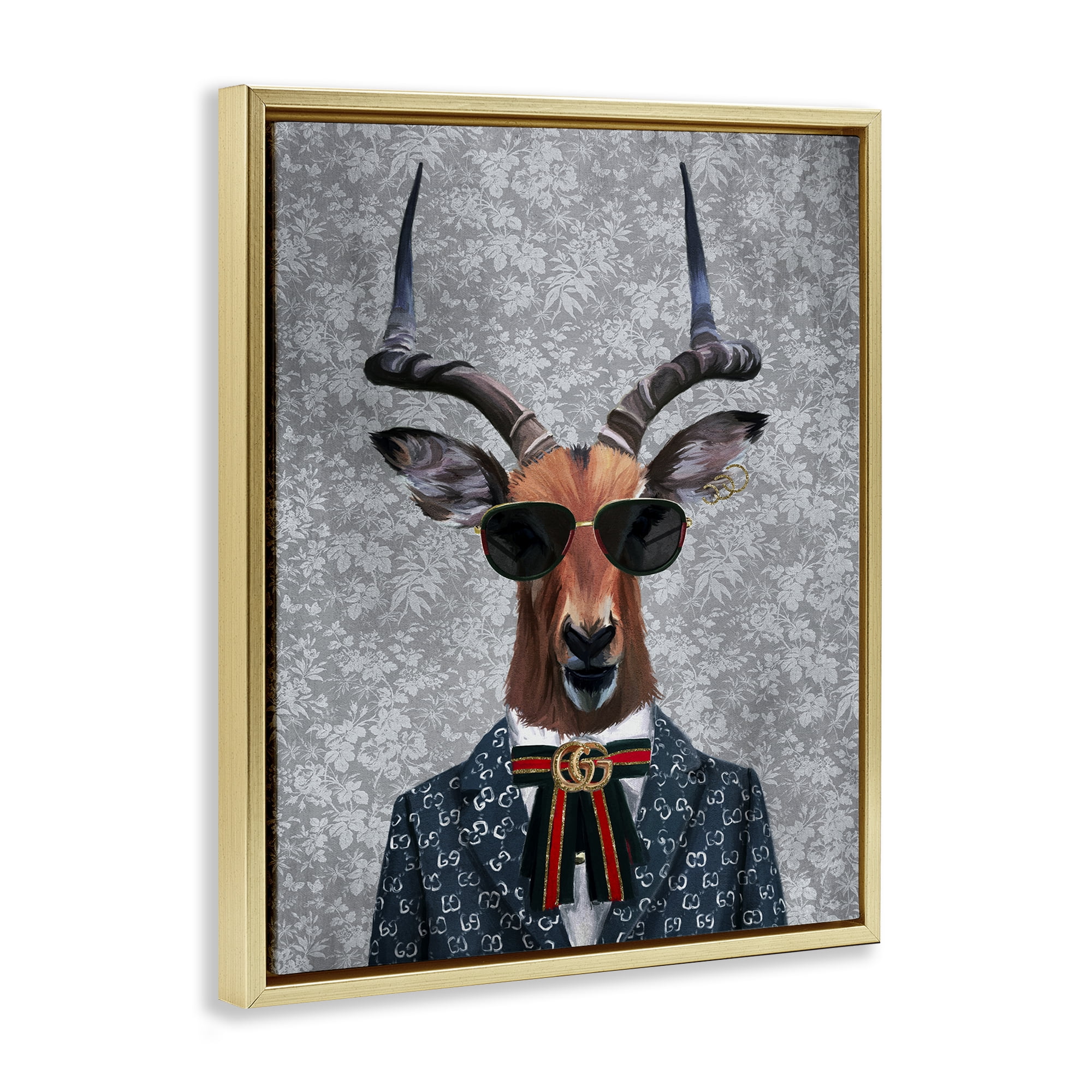 Stupell Industries Fashion Forward Antelope Animals Painting Gold Floater Framed Canvas Art Print Wall Art, 17 x 21