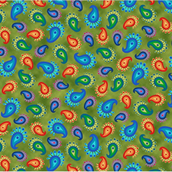 Peacock Blossoms - 29160-G - Green - Feather - Paisley - Toss - Qt Fabrics