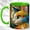 Green, variant on Mosaic Cat Face Coffee Mug, Colorful Feline Mug, Ceramic 11 oz