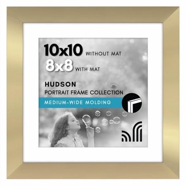 Americanflat 10X10 Picture Frame With Shatter-Resistant Glass - Use As 8X8 Frame With Mat Or Display 10X10 Photo Without Mat - Hudson Collection - Wide Square Frames For Tabletop And Wall - Gold