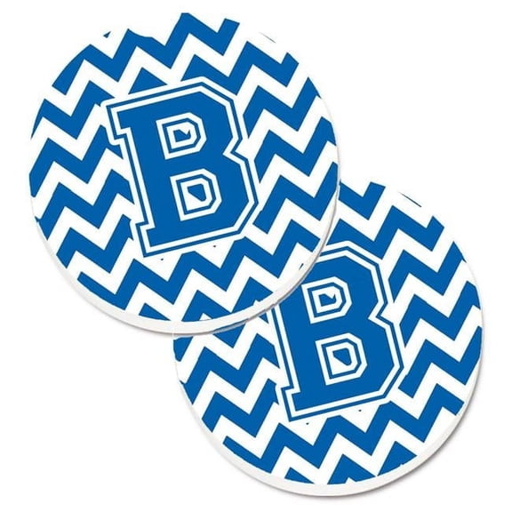 Letter B Chevron Blue & White Set of 2 Cup Holder Car Coaster