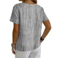 thumbnail image 5 of longantii Spring Tops for Women Dressy Cotton Linen Floral Tees Loose Fit V-Neck Short Sleeve Blouses Multi-Color Button Down Clothes Gray 2XL, 5 of 5
