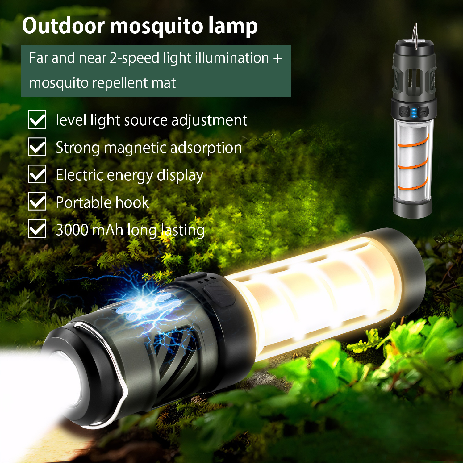 Qoosea Camping Lantern Rechargeable Portable Waterproof Flashlight Outdoor Magnetic Camping Light Emergency Light with Stand