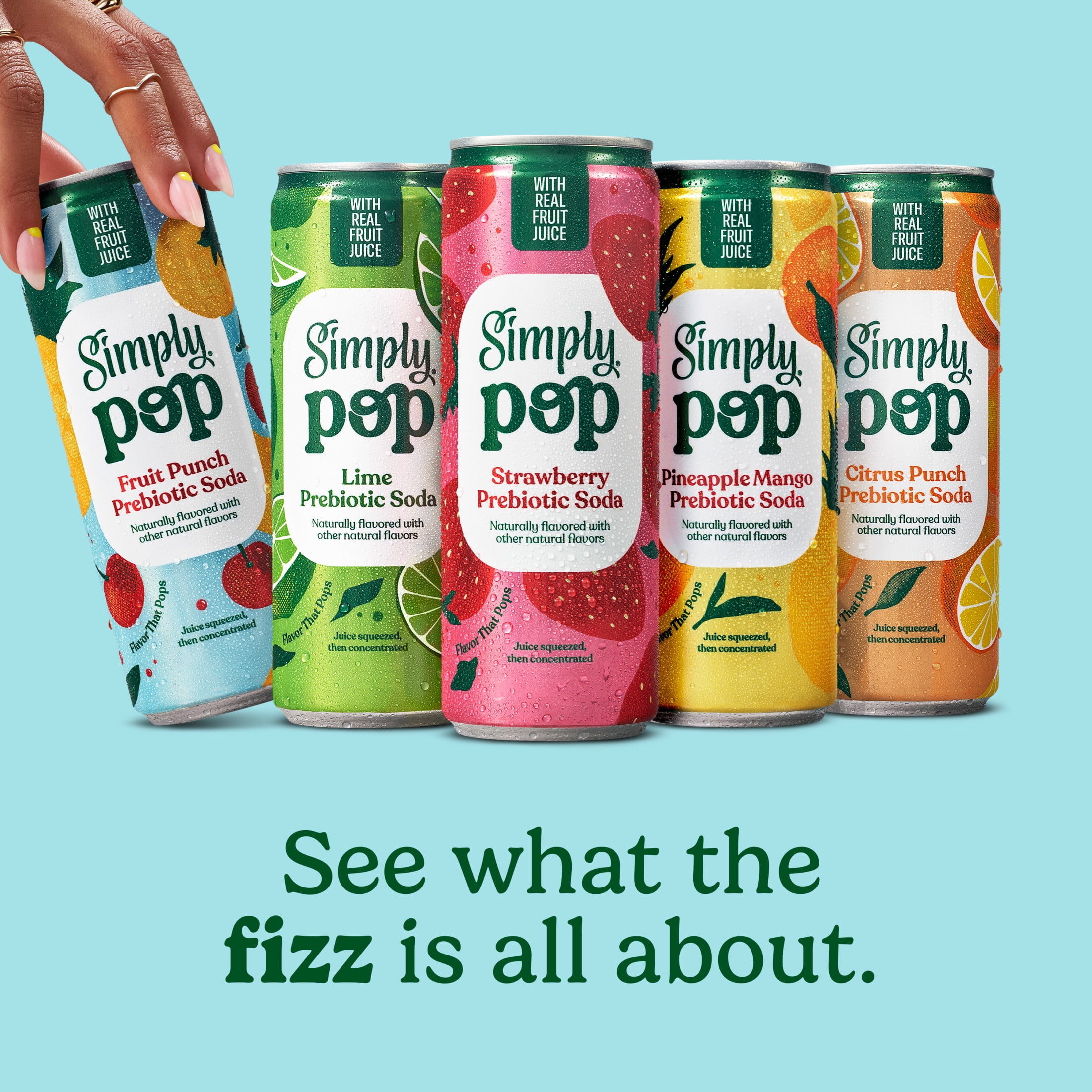 Simply Pop Prebiotic Soda Fruit Punch Drink, 12 oz. can