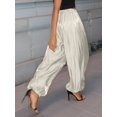thumbnail image 4 of Women's Glossy Lantern Pants Spring Summer Street Fashion Low-Rise Cuffed-Hem Trousers with Fluid White S, 4 of 6