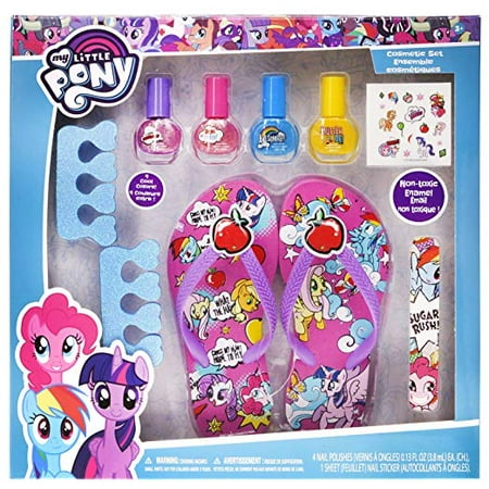 Green Tea Nail Spa My Little Pony Spa Day Set, Includes 4 Nail Polish, Flip Flops (Girls 10-11) and Toe Separator, 10 CT ()