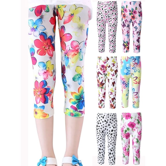 Summer Kids Girls Printed Capri Cropped Leggings Children Milk Silk Stretchy Shorts