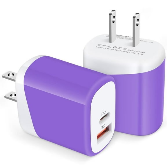 USB C Block Charger,2PCS ABCPOW 20W PD Type C Charger Block QC3.0 Dual USB Wall Charger Adapter Plug USB C Brick Power Delivery Fast Charge Quick Charging Charger Block,Purple