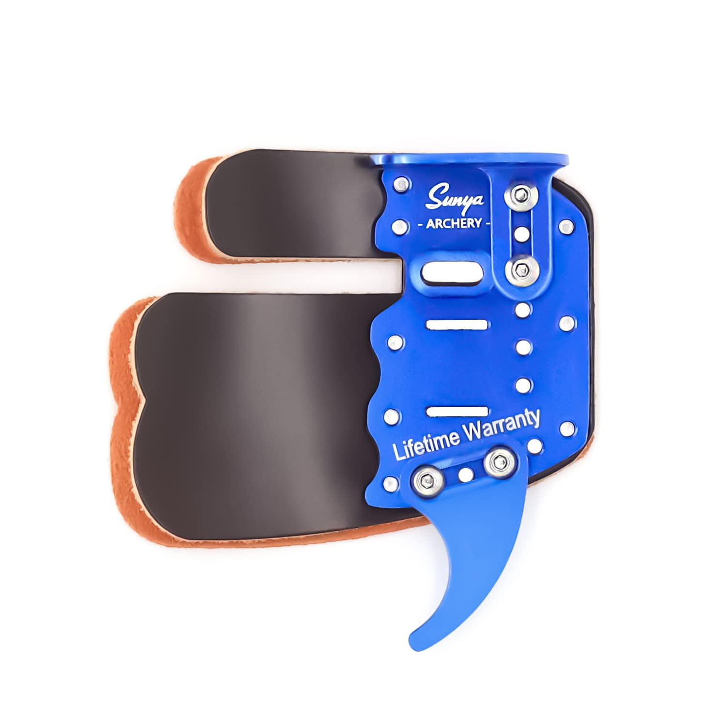 SUNYA Archery Finger Tab Cow Leather Pad + Aluminum Plate Adjustable