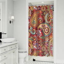 Red Pioneer Flower and Paisley Pattern Shower Curtain 36"x72" ,Bathroom Decorative Shower Curtains Set with 12 Hooks,Modern Waterproof Washable Shower Curtain