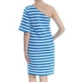 thumbnail image 2 of RALPH LAUREN Womens Blue Striped One Shoulder Short Sleeve Asymmetrical Neckline Above The Knee Shift Dress M, 2 of 2