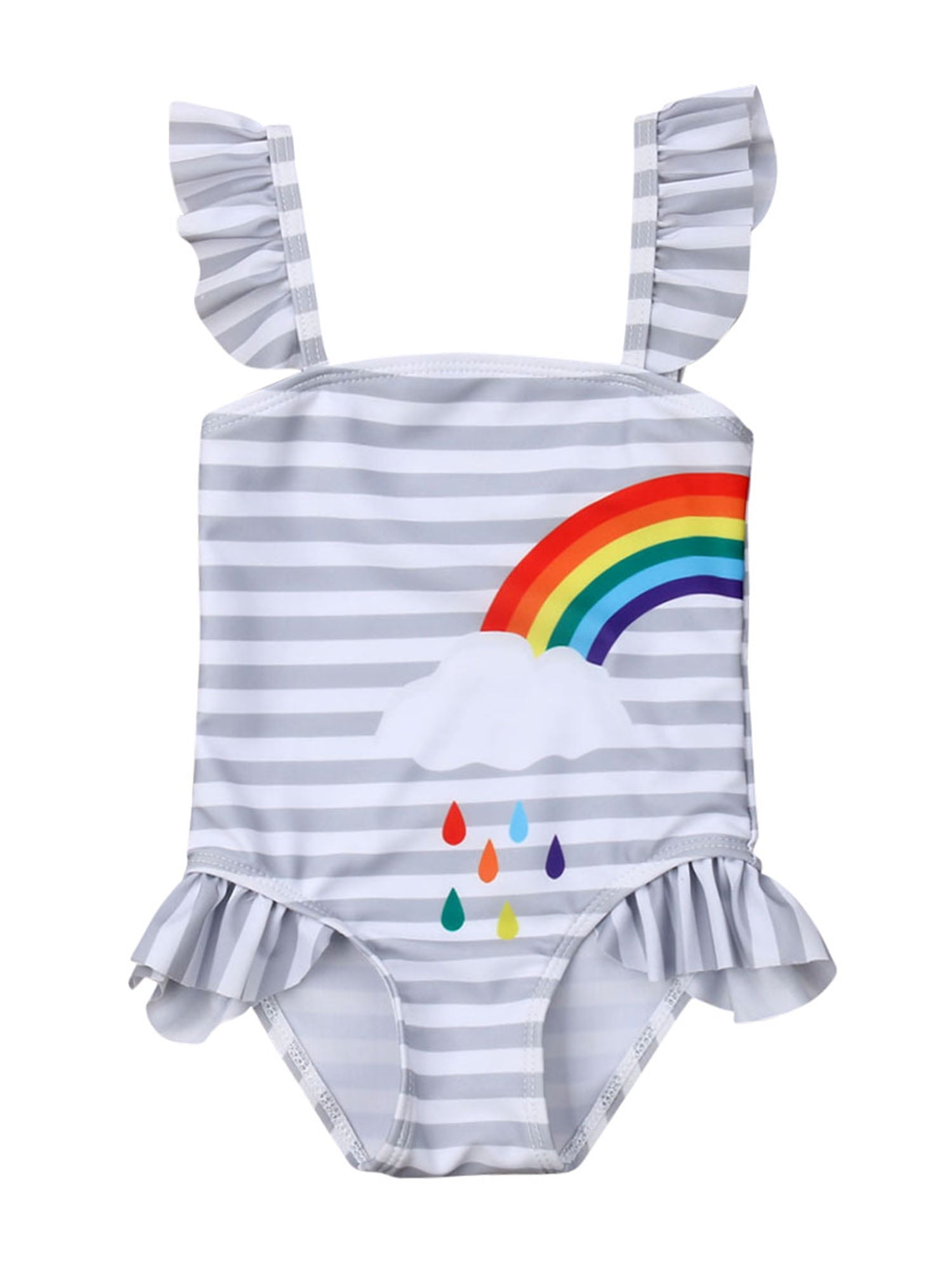 Xmasgifts Toddler Baby Girl Sisters One-Piece Swimsuit Twins Rainbow Print Stripe Beach Swimwear