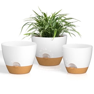 Fiason Self-Watering Plant Pots, 8/9/10 Inch White, 3-Pack