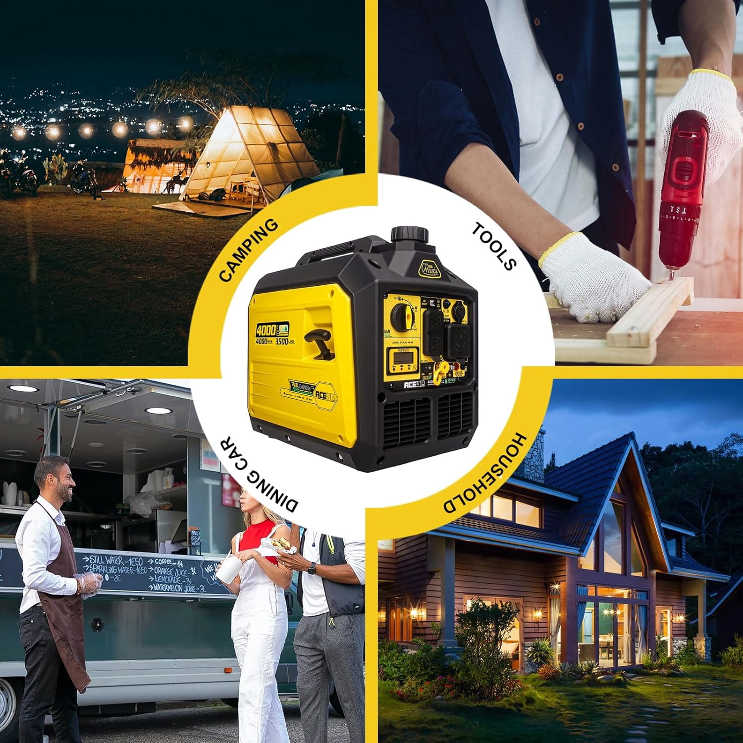 Aceup Energy 4000 Watt Dual Fuel Inverter Generator, Portable Quiet, RV-Ready, EPA Compliant