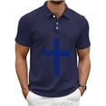 thumbnail image 3 of Kalauyu Mens Short Sleeve Turn Down Collar With Button T-Shirts Jesus Cross Printed Shirts, 3 of 4