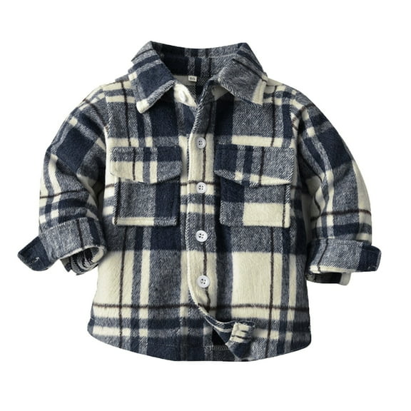 Otqutp Toddler Daily Tops Boys Long Sleeve Winter Autumn Shirt Tops Coat Outwear for Babys Clothes Plaid Light Blue White Fall Shirt Coat Outwear