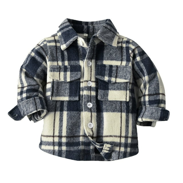 Gibobby Playera Moda Niños pequeños, camisa de manga larga para invierno y otoño, Tops, abrigo, prendas de vestir para bebés, ropa a cuadros, azul ,(Azul, 5-6 Años)