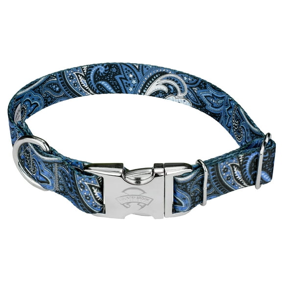 Country Brook Petz® Premium Blue Paisley Dog Collar, Medium