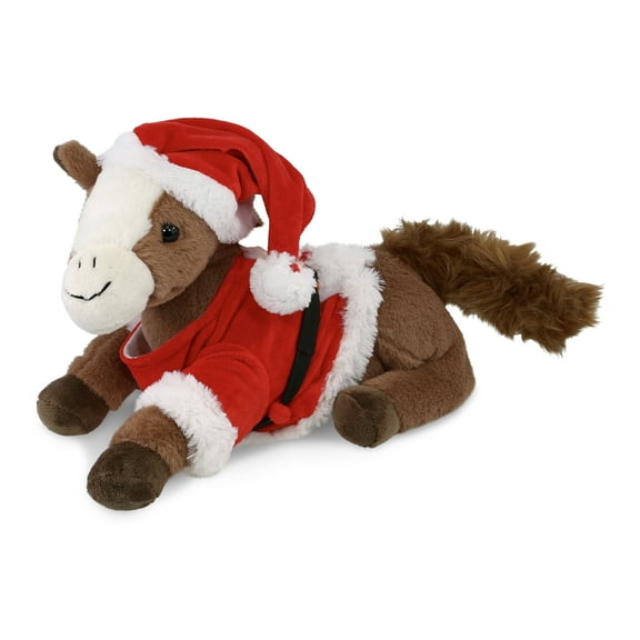DolliBu Santa Brown Horse Stuffed Animal Plush Toy - Super Soft Farm Animal Dress Up with Red Santa Claus Outfit, Cute Farm Life Animal Horse Gift Perfect Holiday Christmas Gift - 12 Inches