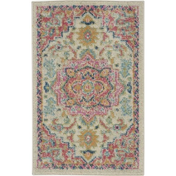 2’ x 3’ Ivory and Pink Medallion Scatter Rug