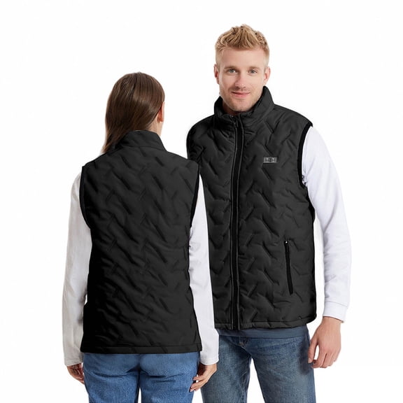 Unisex Plus Size Heated Vest Women Men Winter Zipper USB 9 Heating Zones Jackets Outdoor Electric Washable Gilet Coats L, Black