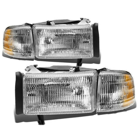 For 1994 to 2002 Dodge Ram 1500 2500 3500 OE Style Headlight Chrome Housing Clear Corner Headlamp 95 96 97 98 99 00 01 4Pcs (Best Aftermarket Headlights For Dodge Ram)