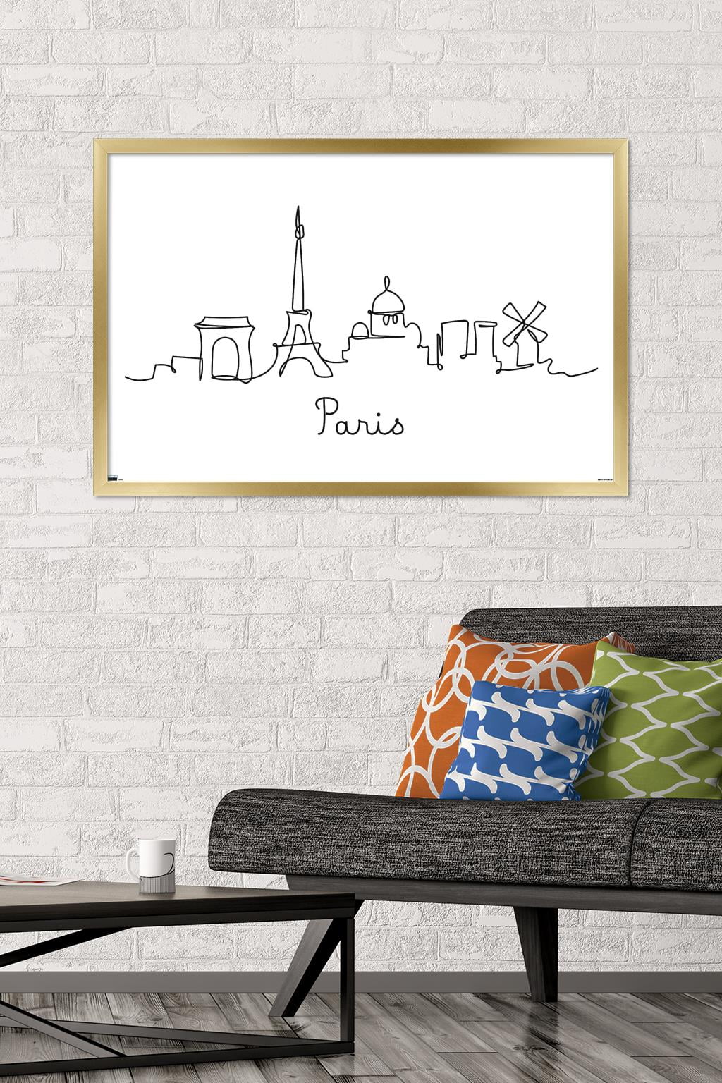 Line Art Skyline - Paris Wall Poster, 22.375" x 34", Framed