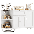 thumbnail image 4 of Homieasy Kitchen Sideboard Cabinet Buffet Table with Power Outlets, 55"Coffee Bar Cabinet with Drawer, Wine Rack/Shelves, for Living Room Entryway,White, 4 of 10