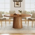 thumbnail image 5 of Tribesigns 55.11-Inch Oval Wood Dining Table with Cylindrical Pedestal for Dining Room (Brown), 5 of 5