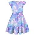 thumbnail image 3 of Aideaone Girls Dresses Ruffle Sleeveless A-Line Cute Church Dress Flutter Hem Butterfly Sundress with Belt 7-13 Years, 3 of 7