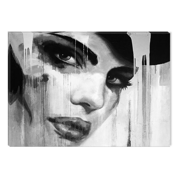 Startonight Canvas Wall Art Black and White Abstract Abstract Woman behind the mask, Dual View Surprise Artwork Modern Framed Ready to Hang Wall Art 100% Original Art Painting 23.62 X 35.43 inch