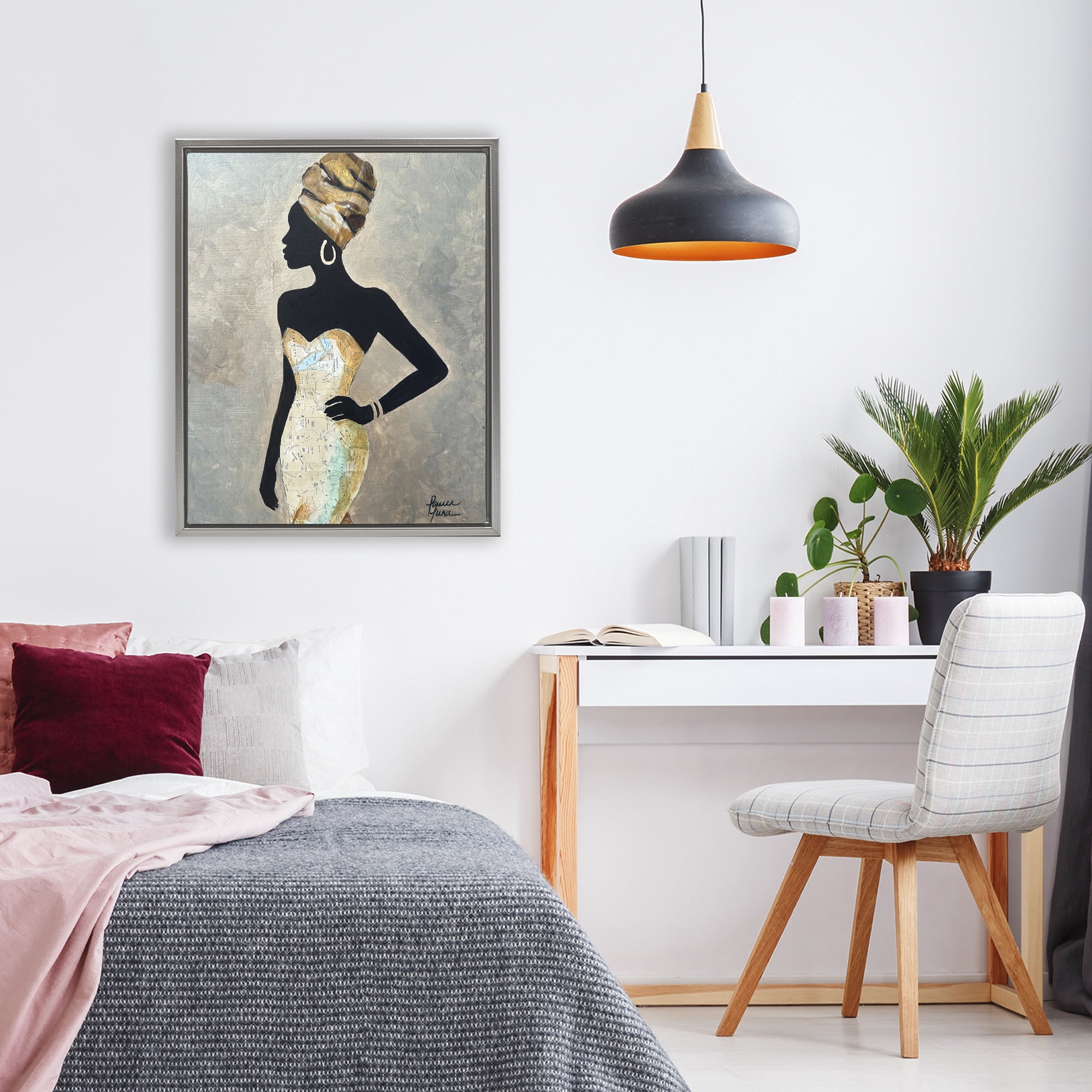 Stupell Industries Motherland Muse Fashion Portrait Gray Framed Floater Canvas Wall Art, design by Lauren Luna