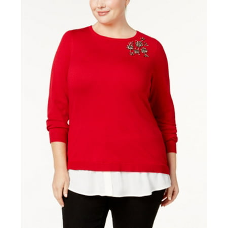 Charter Club Women's Plus Embellished Layered Look Sweater Size