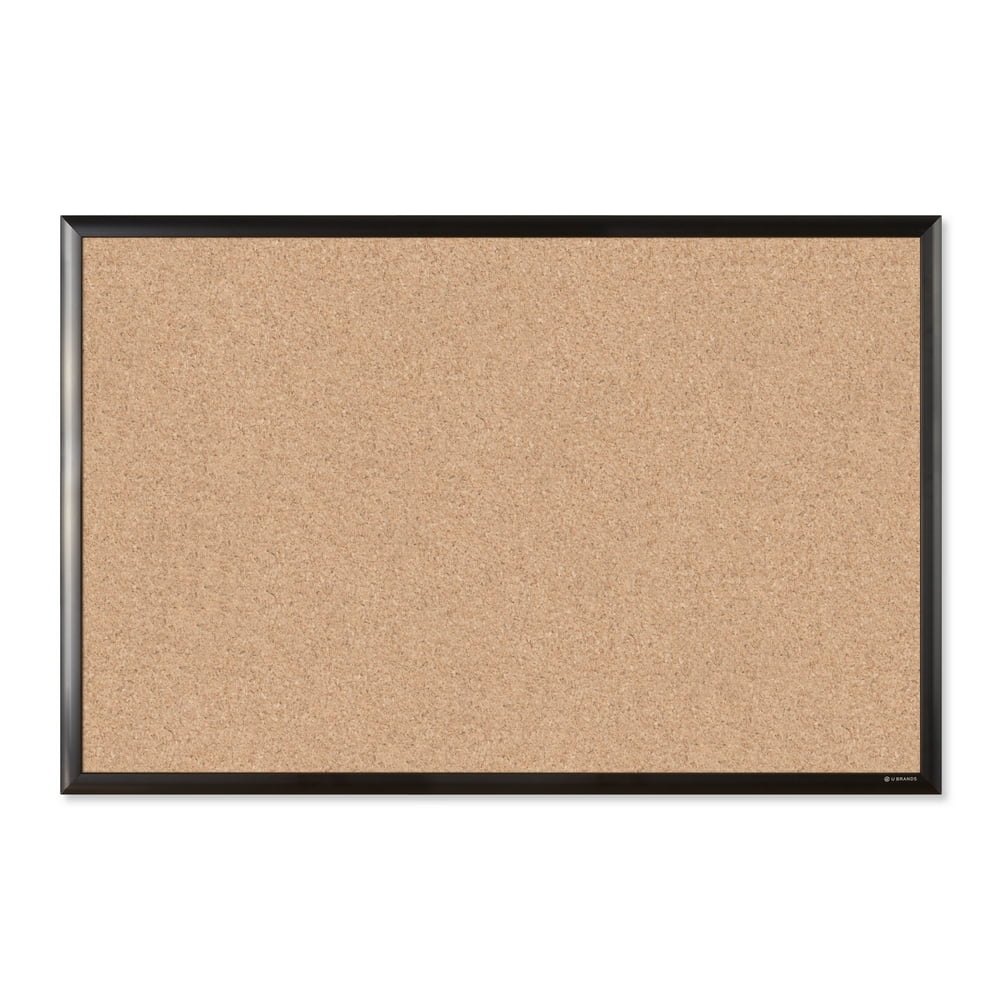 U Brands Cork Bulletin Board, 35" x 23", Black Aluminum Frame, 2880U