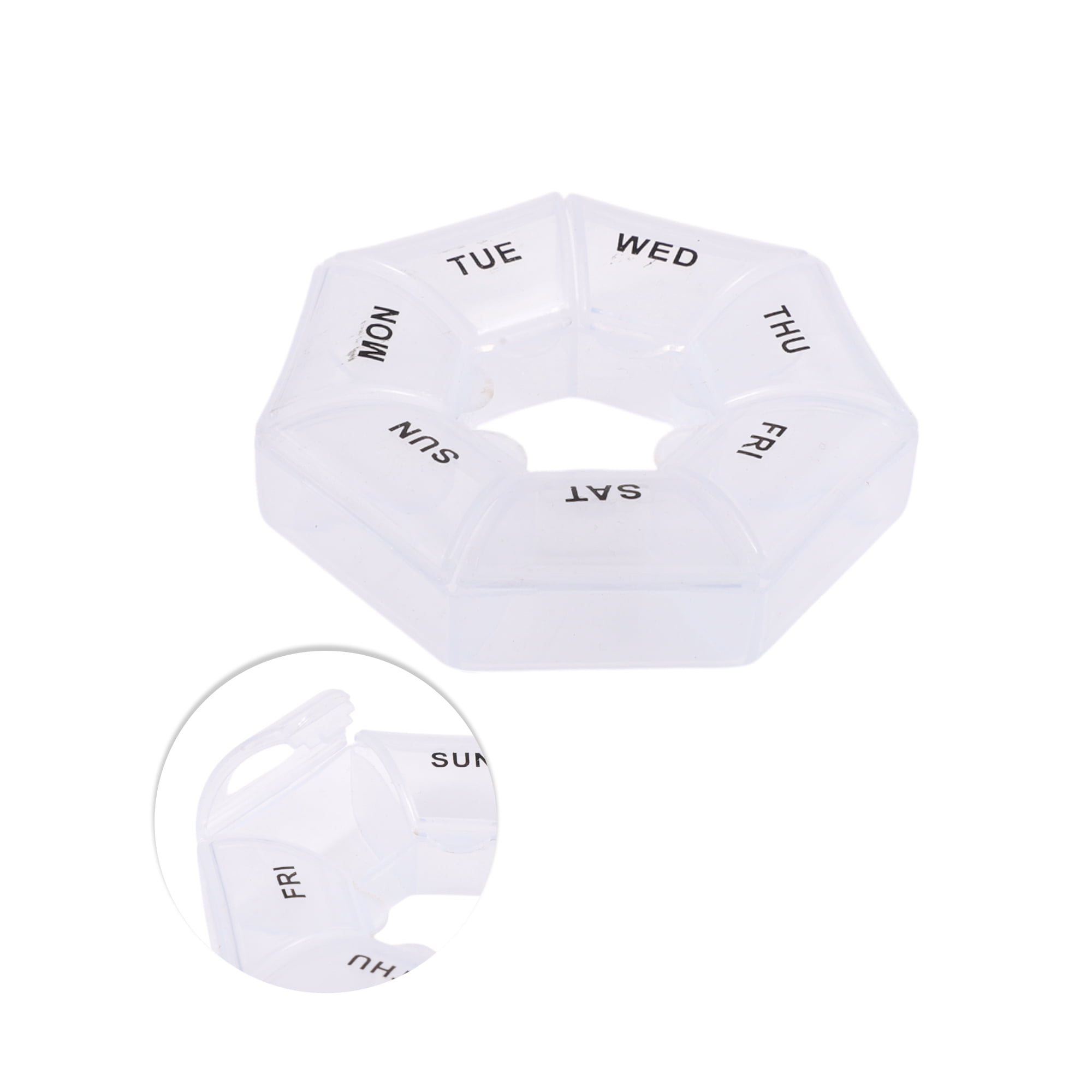 Unique Bargains Lightweight 7 Grids Polygonal Pill Case Clear White