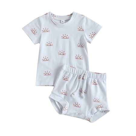 

LisenraIn Newborn Baby 2PCS Outfit Set Short Sleeve Tops Shorts Set