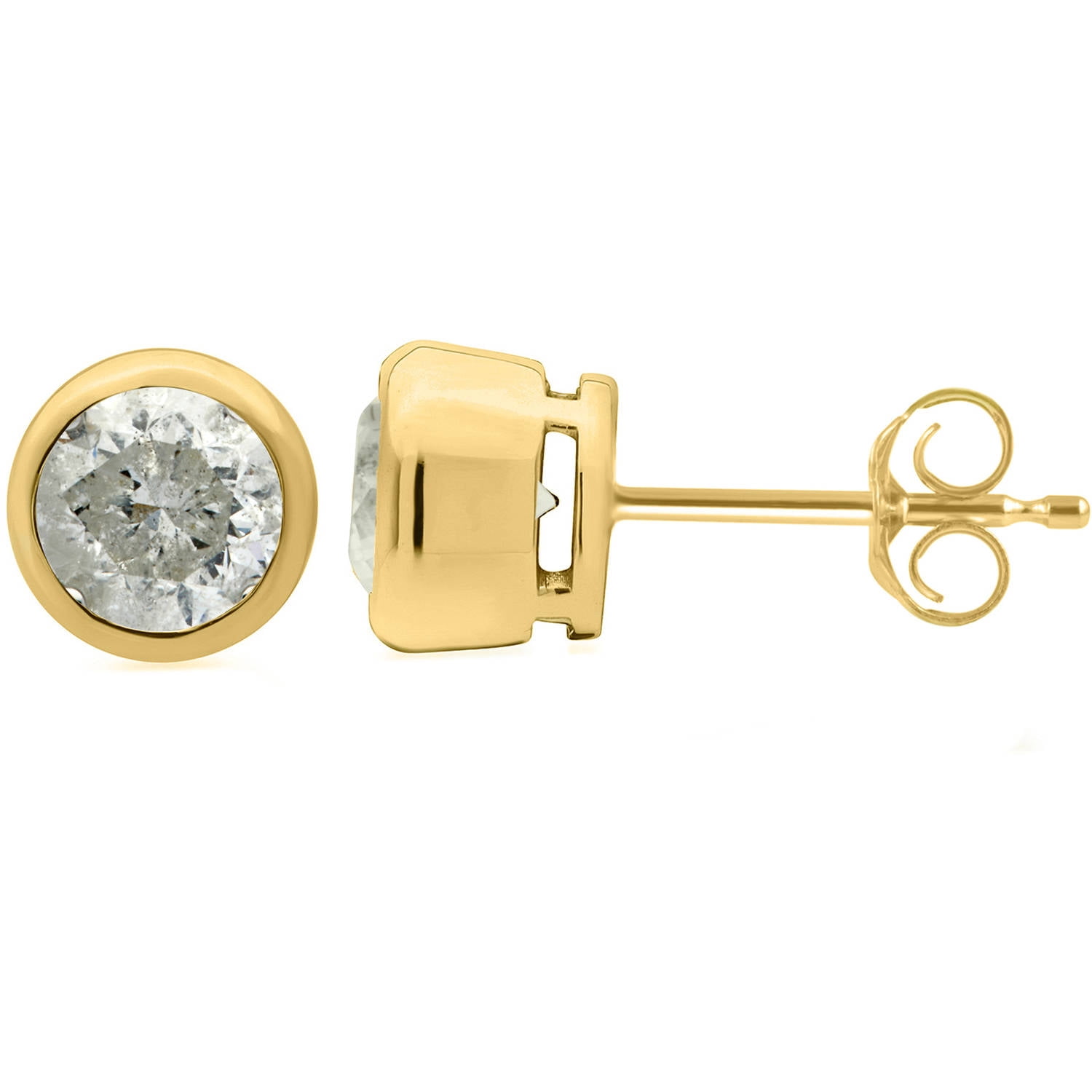 1-1/2 Carat T.W. Round Diamond 14kt Yellow Gold Bezel Stud Earrings, IGL Certified, Comes in a Box