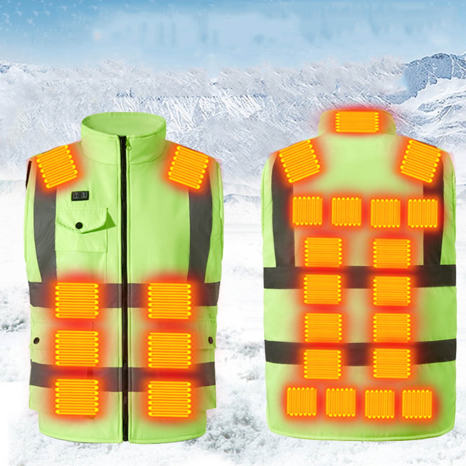 Txeol Heated Mens High Visibility Winter Coat USB Charging Sleeveless Jackets Outdoor Work Thermal Heated Vest,Green,XXXXL