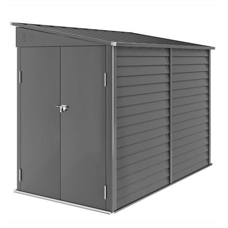 4.6' x 9' Metal Storage Shed, Outdoor Lean-To Shed Kit with Foundation, Lockable, Dark Gray