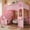 Pink, variant on Full Size Wood Castle Loft Bed with Storage Staircase, Desk, Windows, Shelves & LED Light, Adjustable Desk & Stairs Placement, for Bedroom, Pink + White